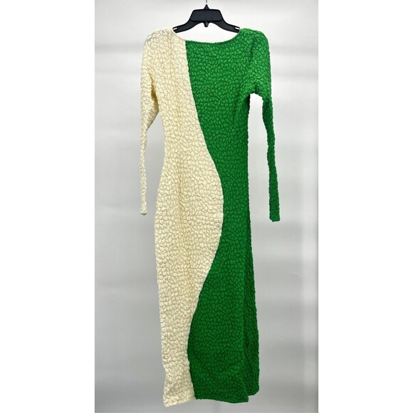 Women's Dress - Iggy Textured Bodycon Dress Green And White Long Sleave Size M - Picture 5 of 6